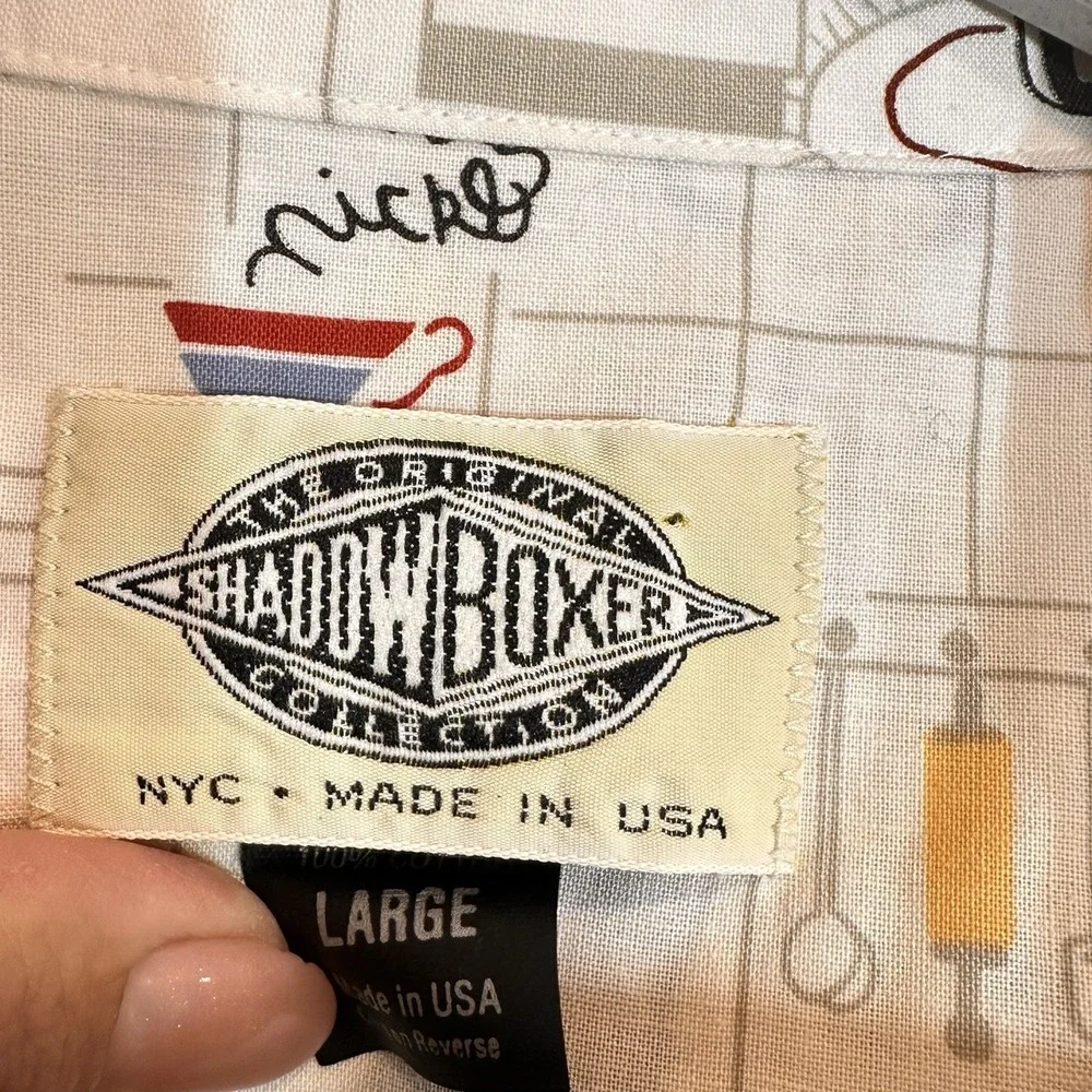 Shadow Boxer Collection NYC Pajama Set Large Kitchen Print Novelty Button Down - Picture 5 of 11